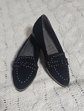 Adrienne Vittadini Laverne Black Studded Pointed Loafers